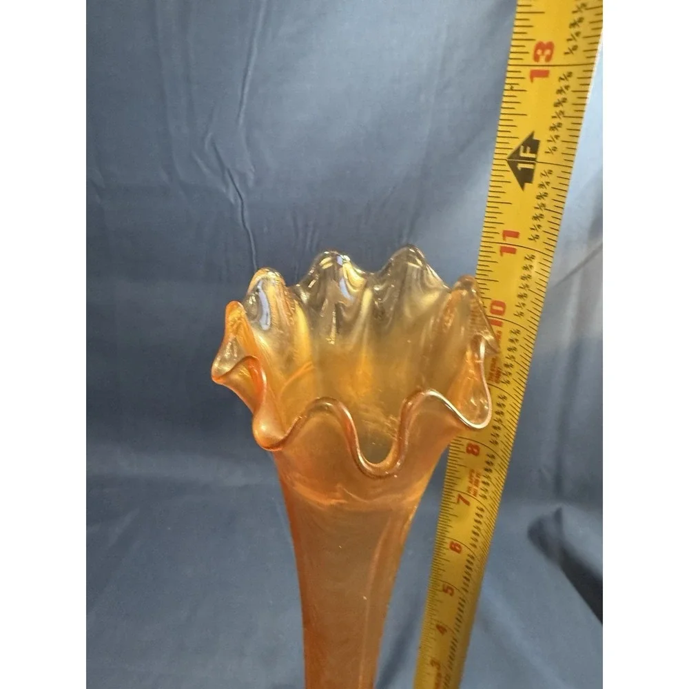 VTG 1950s Imperial Marigold Carnival Glass Vase Ripple Pattern 10